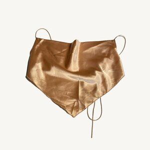 Shein Gold Cropped Polyester 'Satin' V Bottom Tie Back Top Size Small